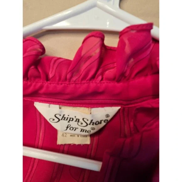 Vintage Ship n Shore‎ Pink Striped Ruffle Neck Button Blouse Top - Picture 8 of 9